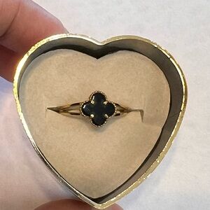 18k solid real yellow gold black onyx ring size 5